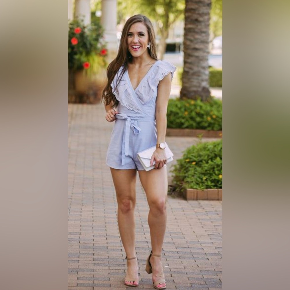 Anthropology | She + Sky | Light Blue | Ruffle | Jumpsuit | Romper | Size Large